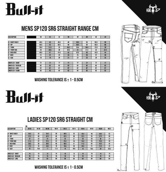 Bull It Jeans Size Chart